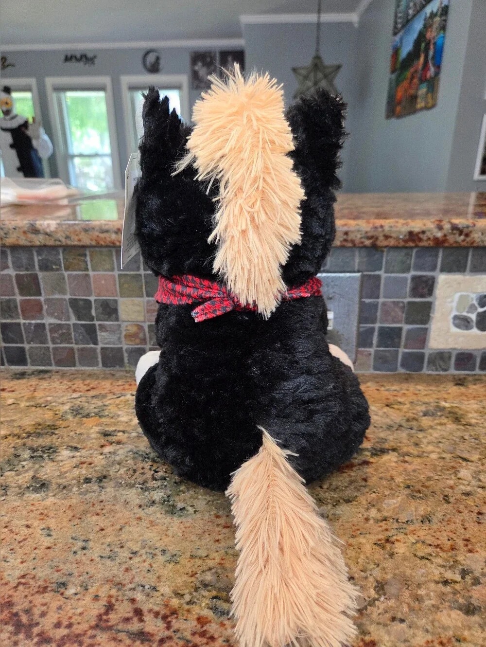 Red Shed Home & Gifts Horse Pony Plush, Small Black/Tan, Red Bandana Seated